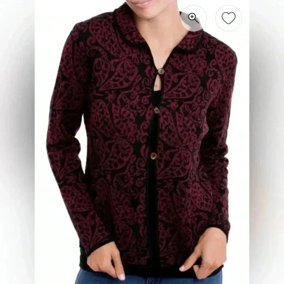 NWT NOVICA Alpaca Blend Cardigan with Burgundy Paisley Motifs Womens L - Picture 1 of 6